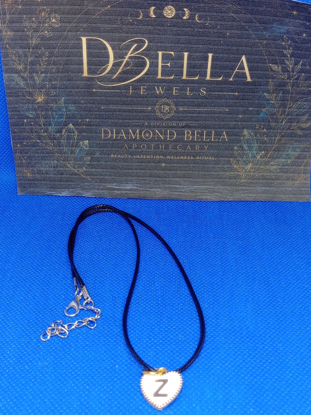 Black Cord Necklace with White Heart 'Z' Pendant